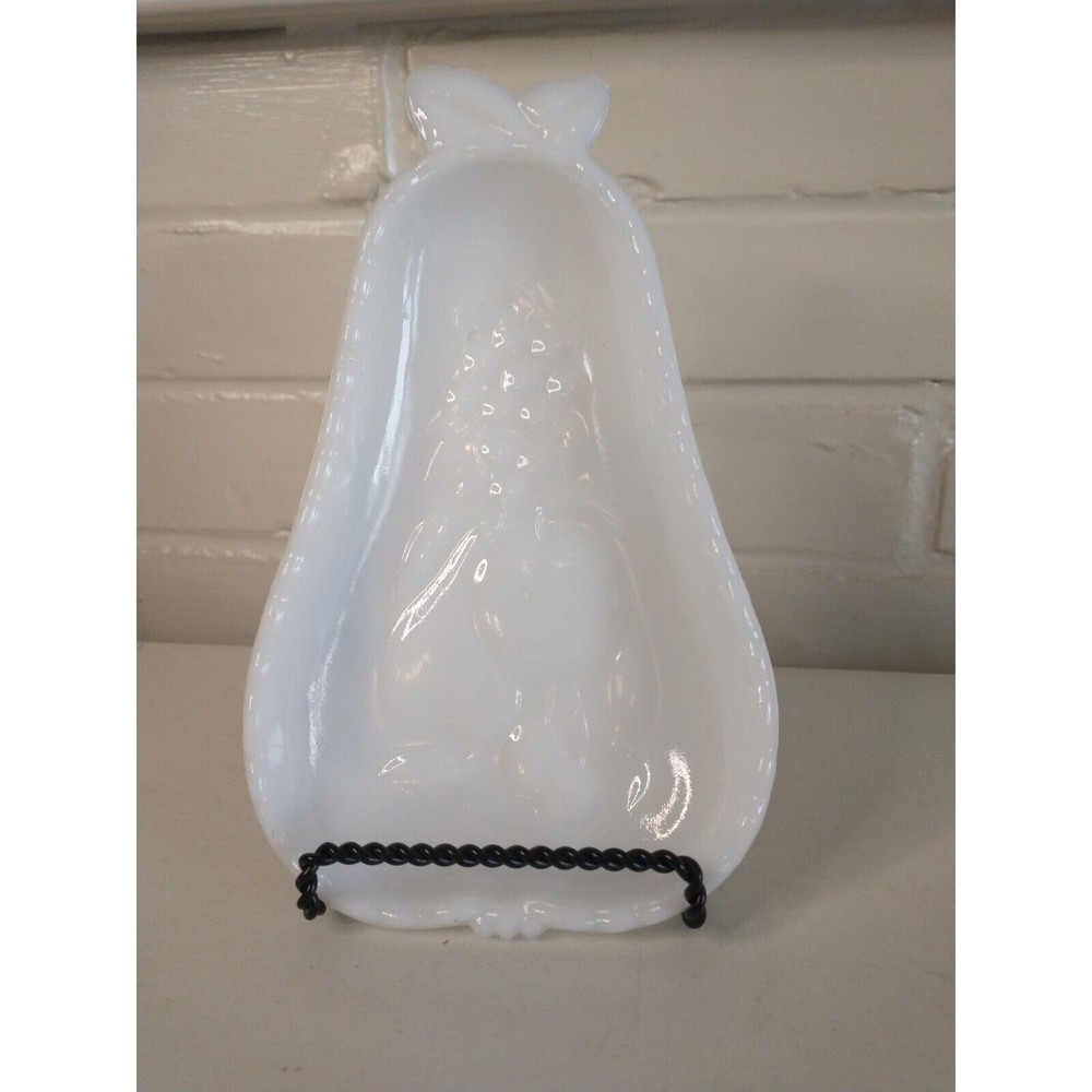 Milk Glass 1950's HAZEL ATLAS Pear Shaped Dish Spoon Rest Flower Designs